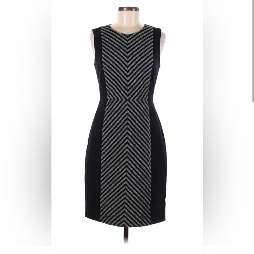 J. Crew Black and Gray Chevron Midi Dress Wool size 6